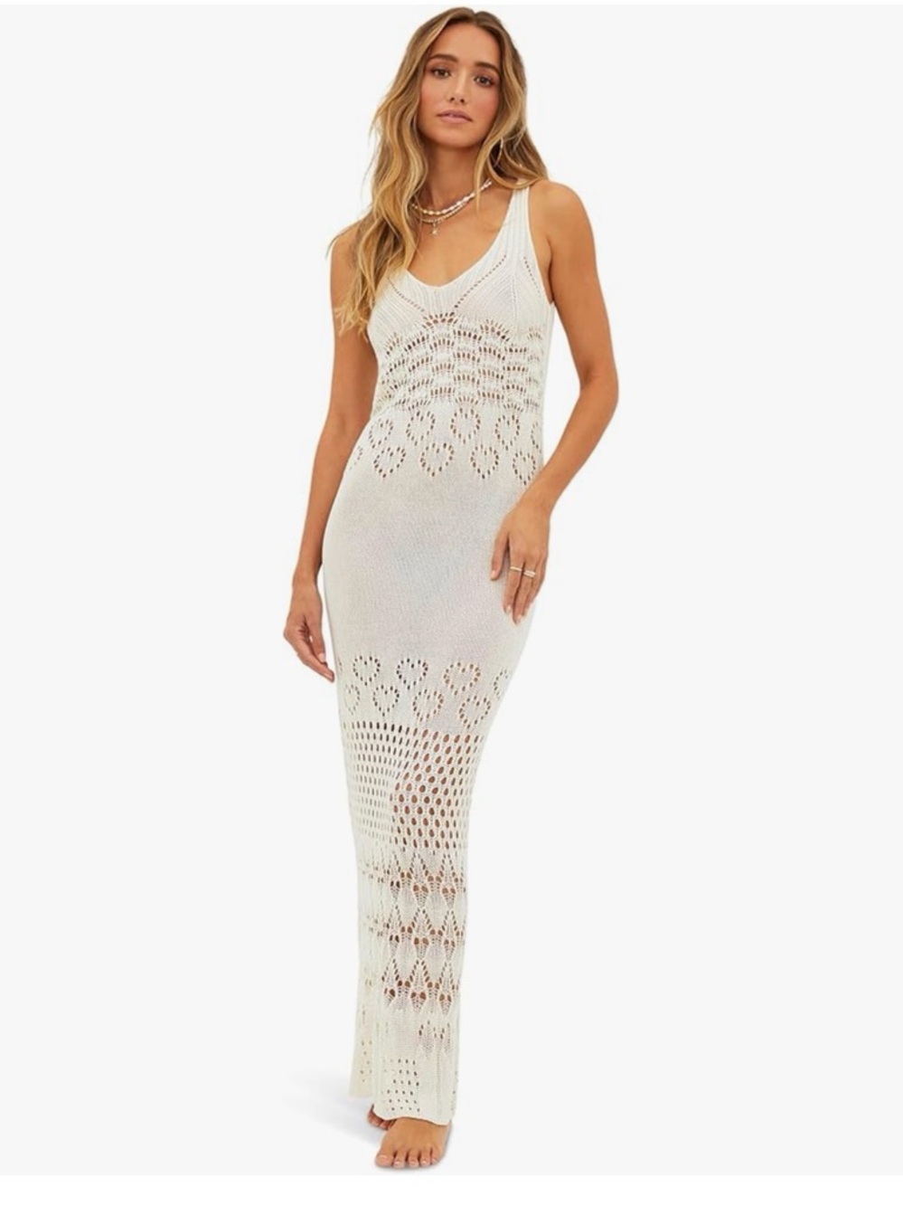 Beach Riot Crochet Knit Maxi Dress Ivory Beach Boho Summer Vacation Bohemian Med